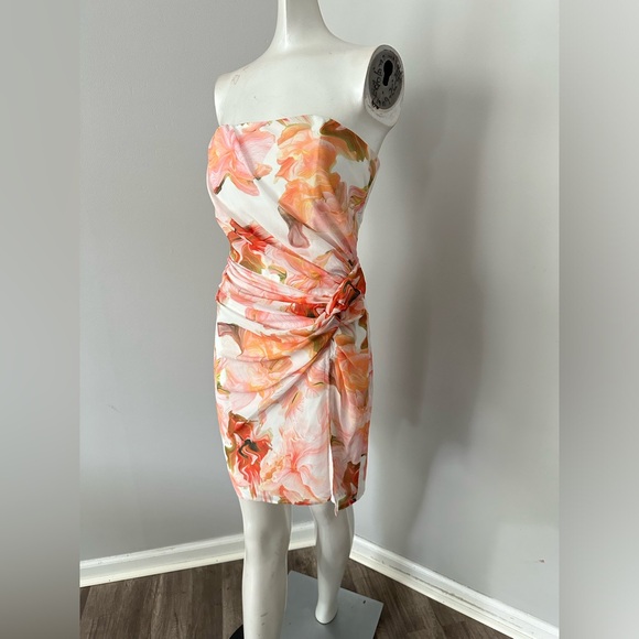 SAU LEE Hester Floral Strapless Minidress in White/Orange - Picture 6 of 12